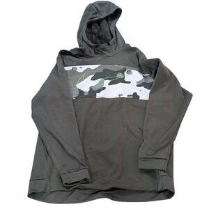 Nike Therma-FIT Dri-FIT Olive Green Pullover Hoodie XL  Camo Graphic Neon Swoosh